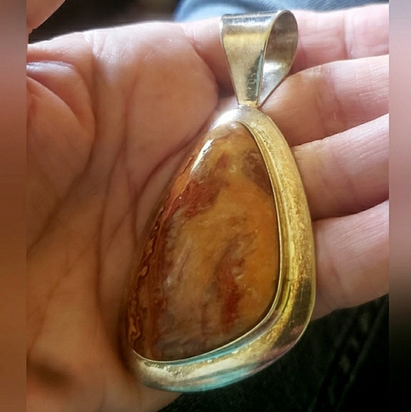 Vintage Sterling Silver Jay King DTR Trading Company Large Brown Jasper Pendant - Picture 2 of 11
